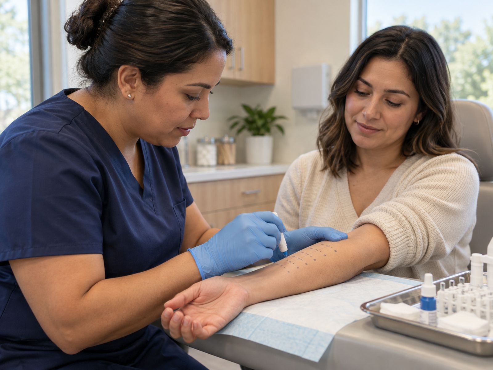 Allergy testing on a patient's arm
