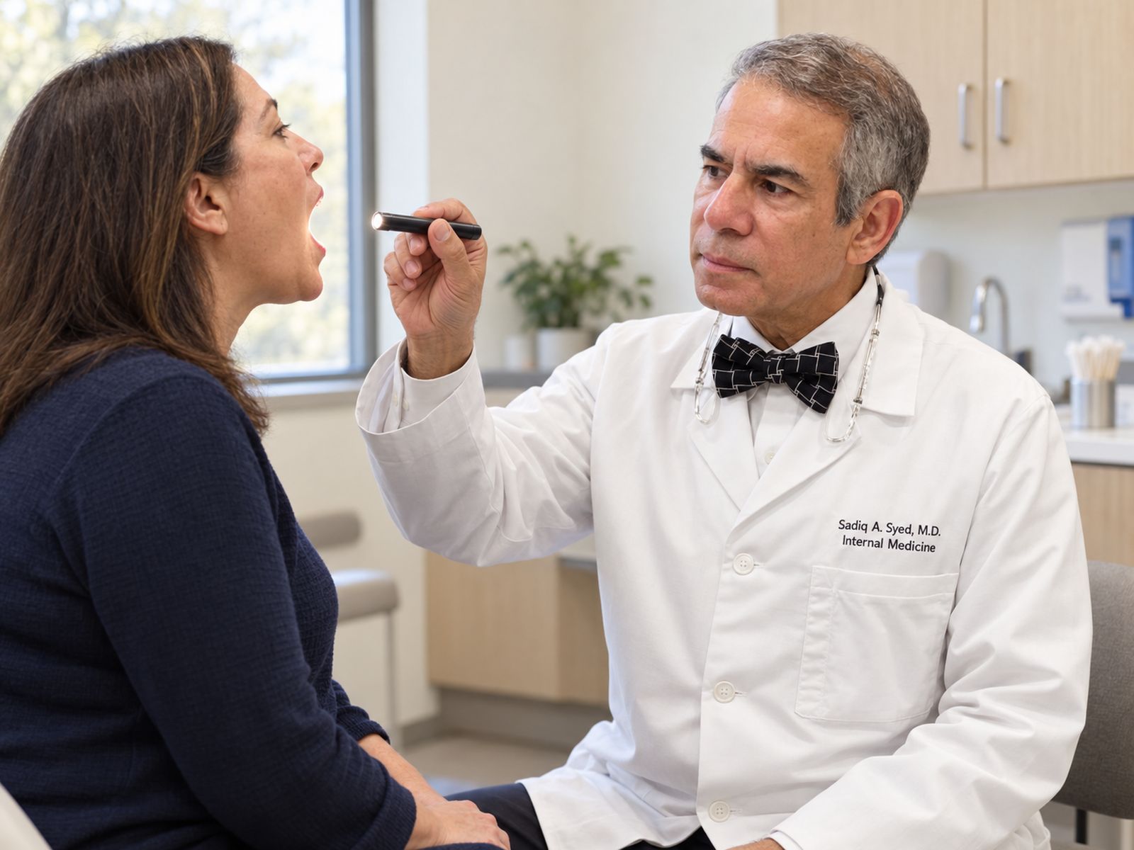A clinician examining a patient